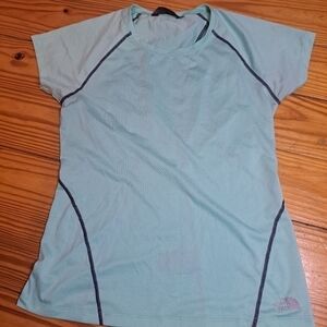 North Face Shirt Womens Medium Top Blue Lightweight Short Sleeve V Neck Workout